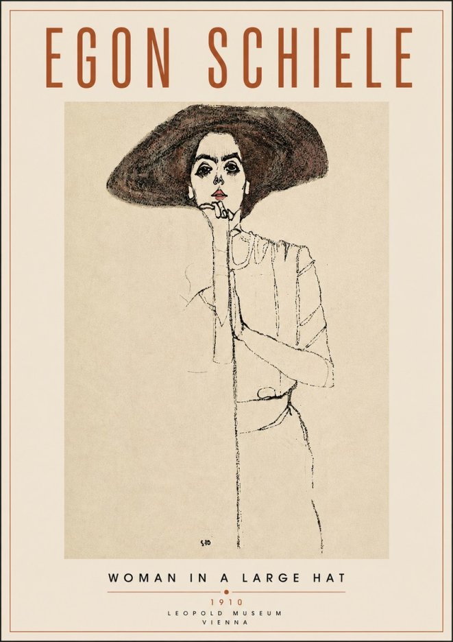 Schiele Woman in a Large Hat No4 - Affiche