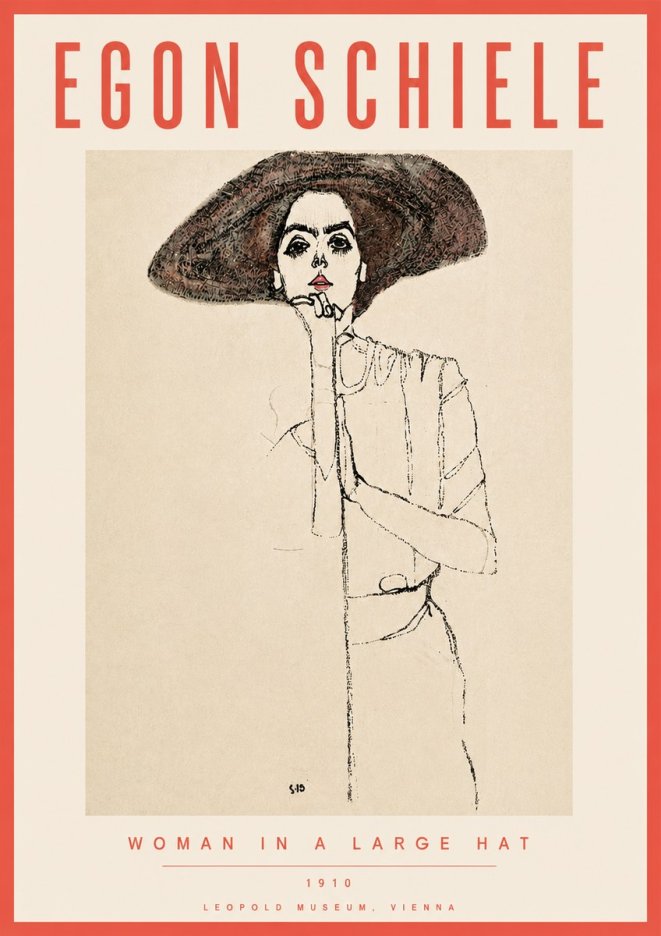 Schiele Woman in a Large Hat No6 - Affiche