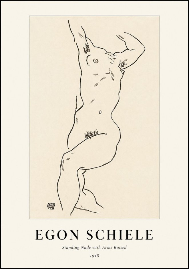 Schiele Standing Nude with Arms Raised No1 - Affiche