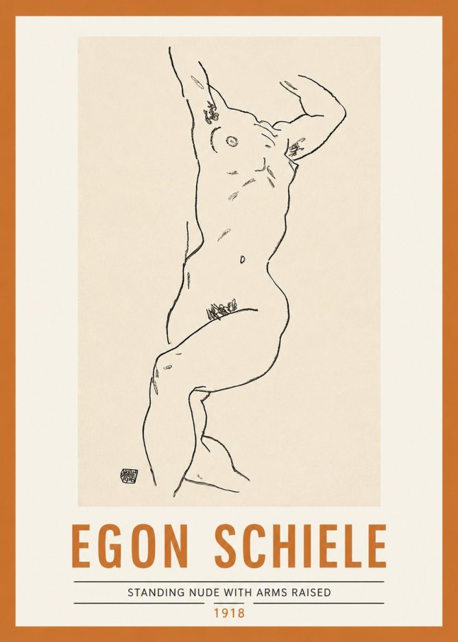 Schiele Standing Nude with Arms Raised No2 - Affiche