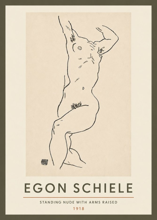 Schiele Standing Nude with Arms Raised No3 - Affiche