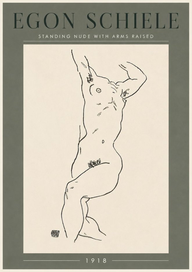 Schiele Standing Nude with Arms Raised No6 - Affiche