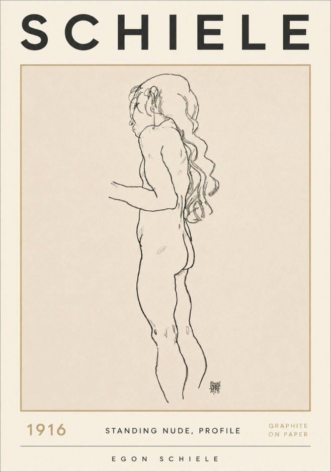 Schiele Standing Nude, Profile No2 - Affiche