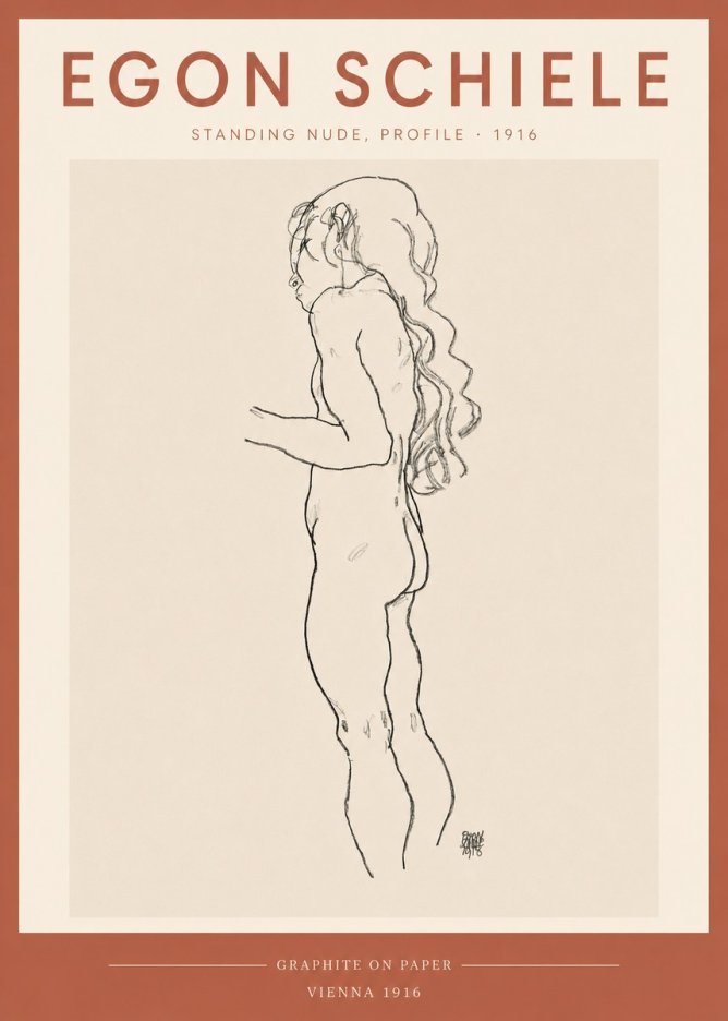 Schiele Standing Nude, Profile No3 - Affiche