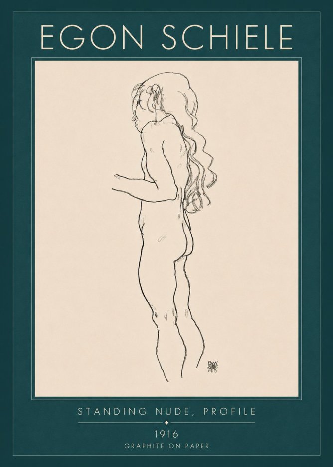 Schiele Standing Nude, Profile No4 - Affiche