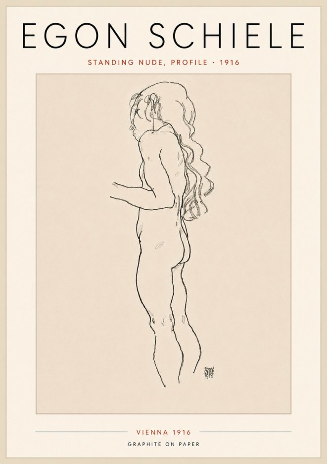 Schiele Standing Nude, Profile No5 - Affiche