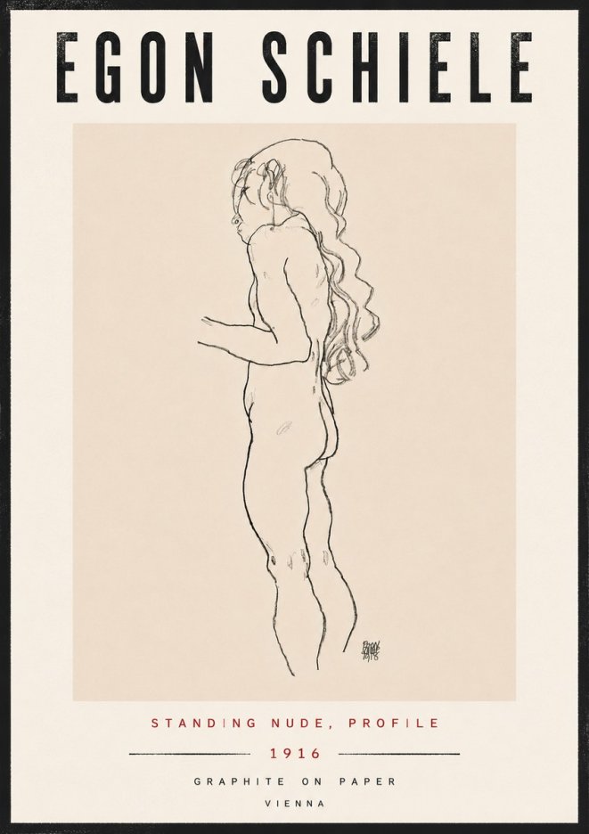 Schiele Standing Nude, Profile No6 - Affiche