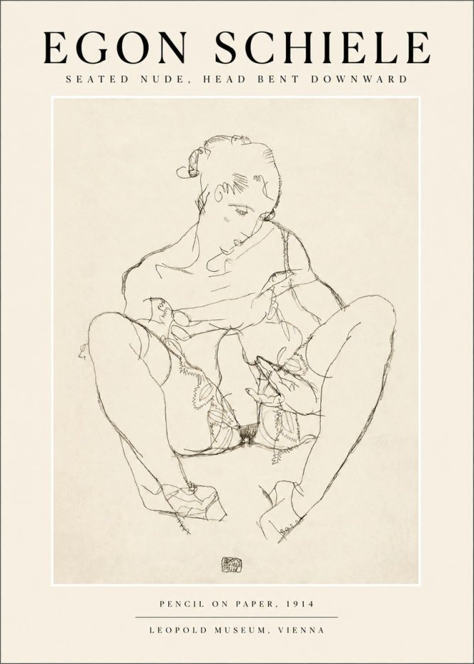 Schiele Seated Nude, Head Bent Downward No1 - Affiche