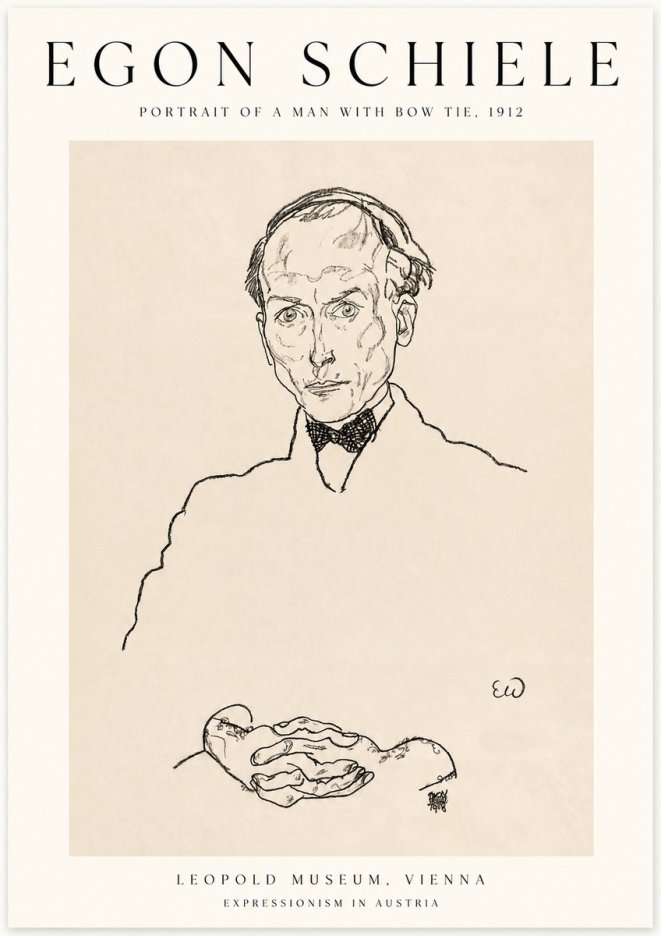 Schiele Portrait of a Man with Bow Tie, 1912 No1 - Affiche