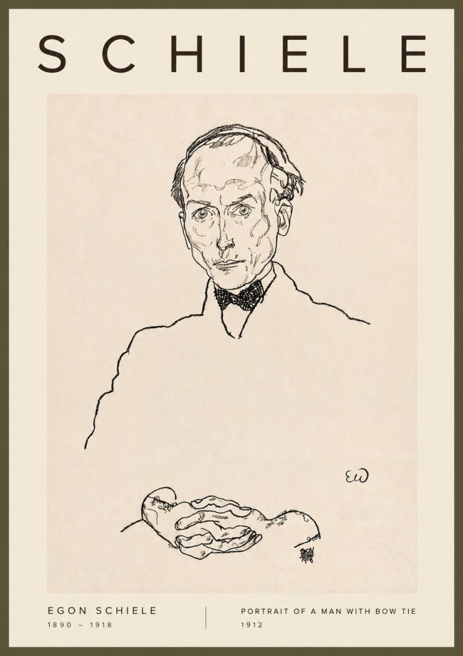 Schiele Portrait of a Man with Bow Tie, 1912 No2 - Affiche
