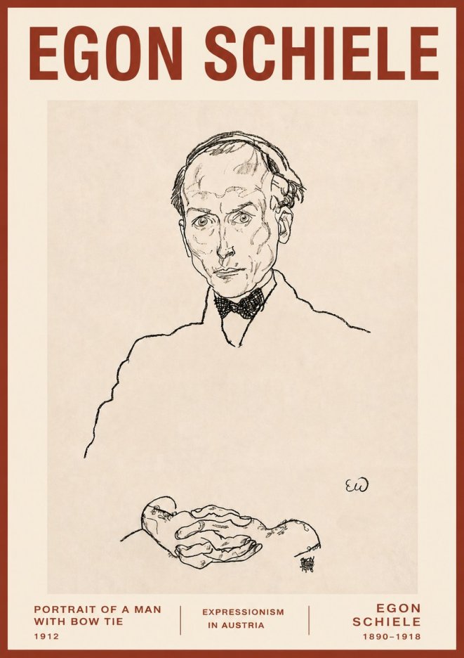 Schiele Portrait of a Man with Bow Tie, 1912 No3 - Affiche