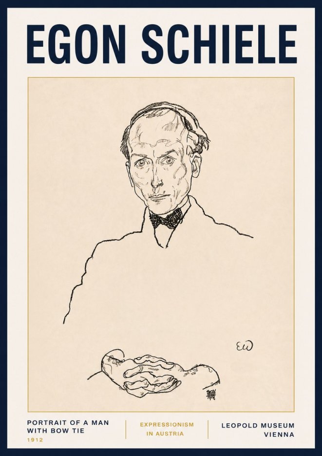 Schiele Portrait of a Man with Bow Tie, 1912 No5 - Affiche