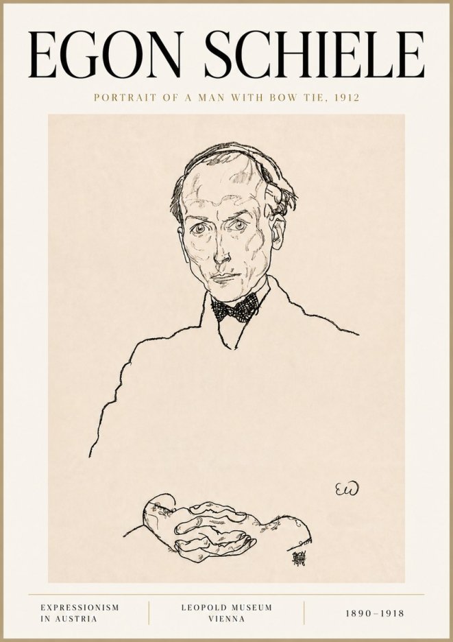 Schiele Portrait of a Man with Bow Tie, 1912 No6 - Affiche