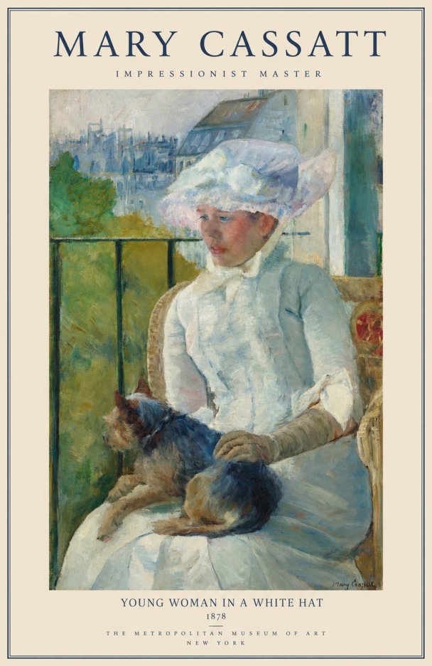 Mary Cassatt Young Woman in a White Hat No1 - Affiche