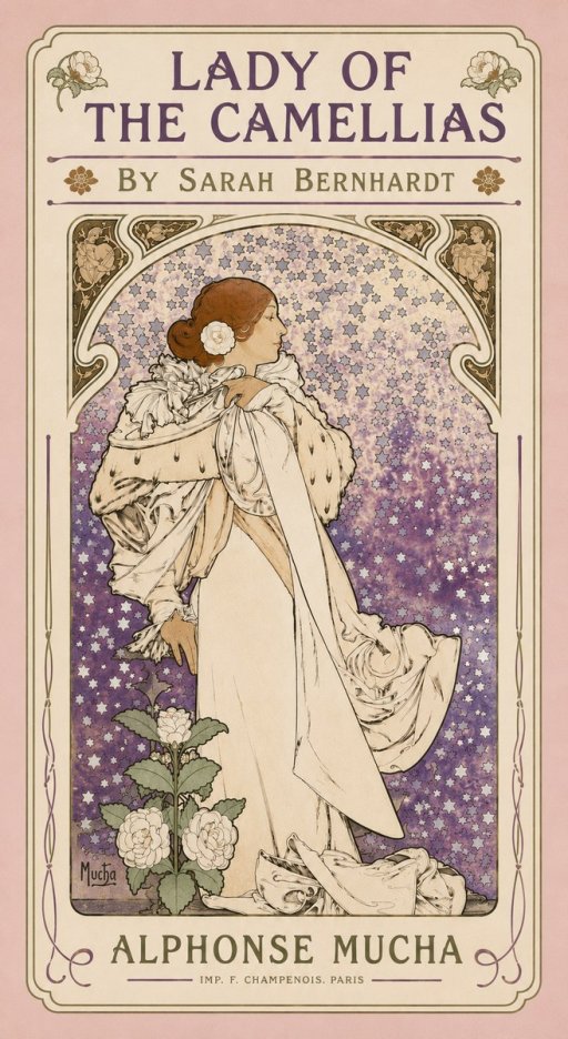 Mucha Lady of the Camellias No4 - Affiche
