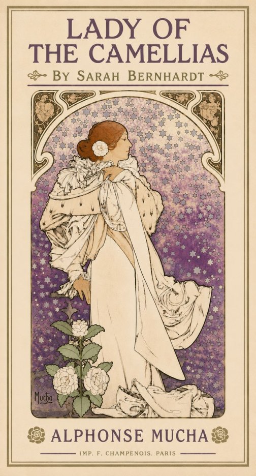 Mucha Lady of the Camellias No5 - Affiche