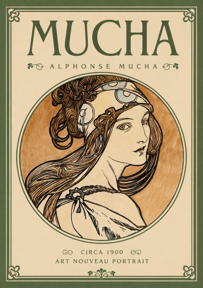 Mucha Art Nouveau Portrait I No2 - Affiche