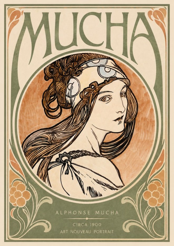 Mucha Art Nouveau Portrait I No3 - Affiche