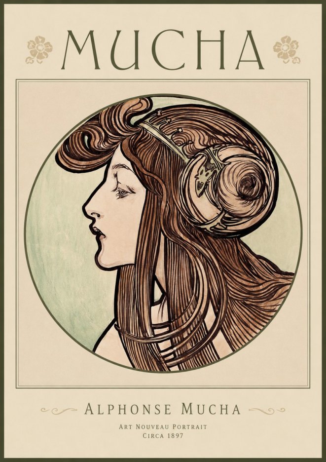 Mucha Art Nouveau Portrait II No1 - Affiche