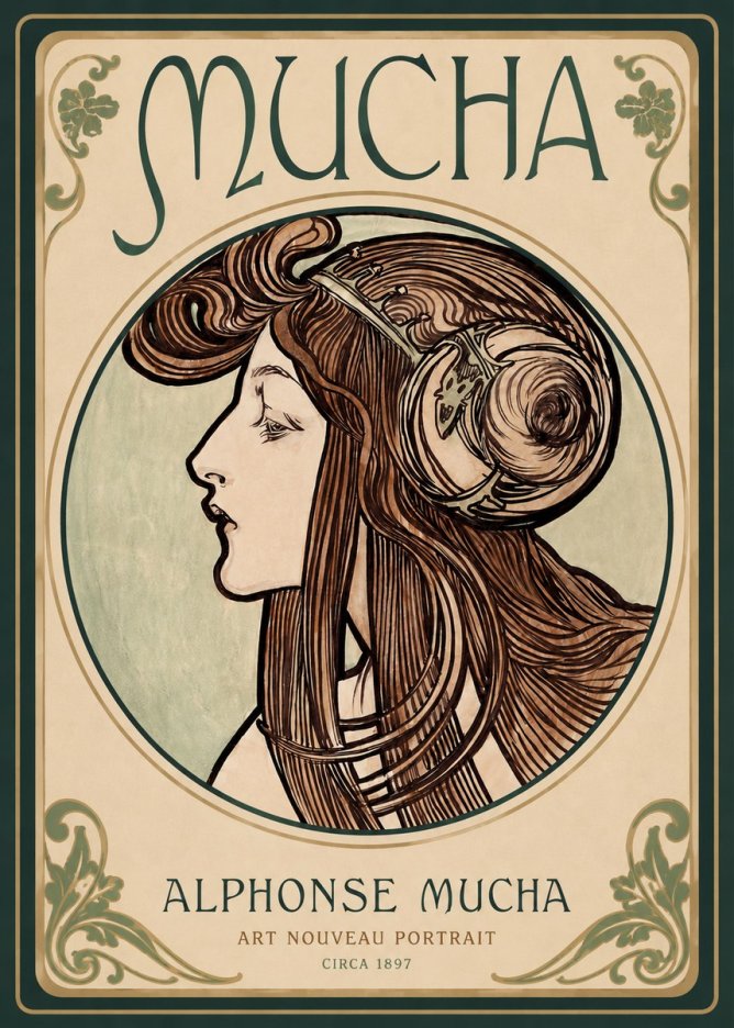 Mucha Art Nouveau Portrait II No2 - Affiche