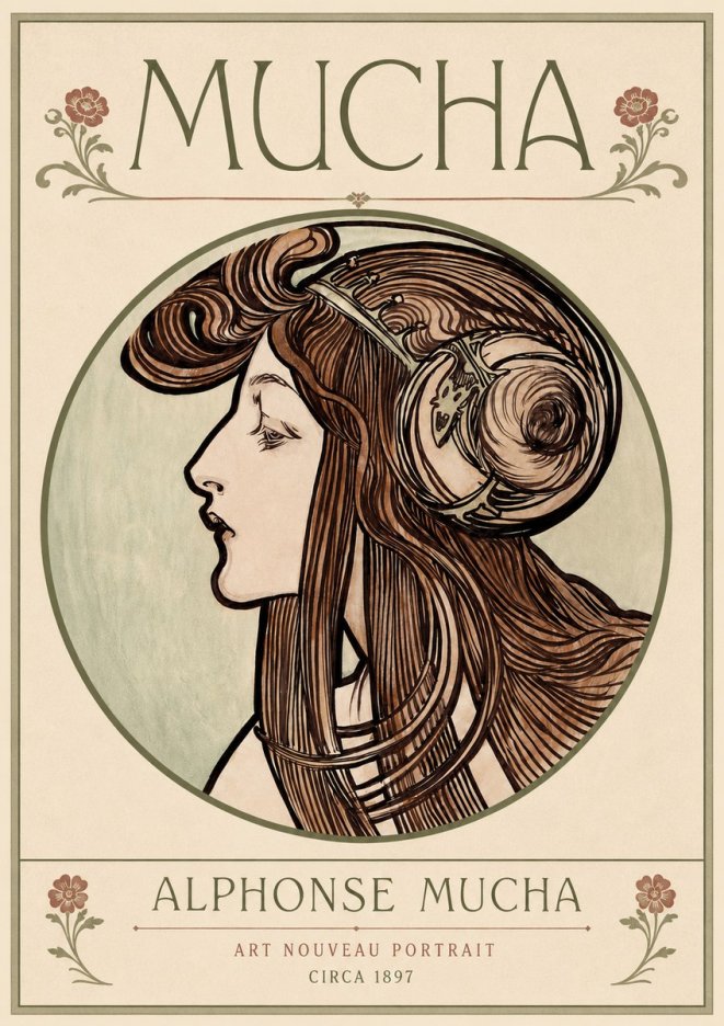 Mucha Art Nouveau Portrait II No3 - Affiche