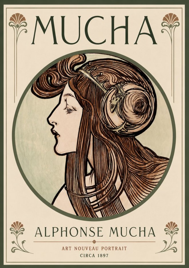 Mucha Art Nouveau Portrait II No5 - Affiche