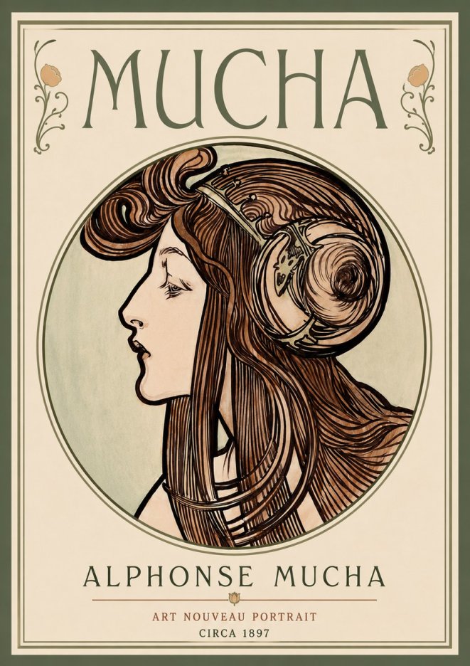 Mucha Art Nouveau Portrait II No6 - Affiche