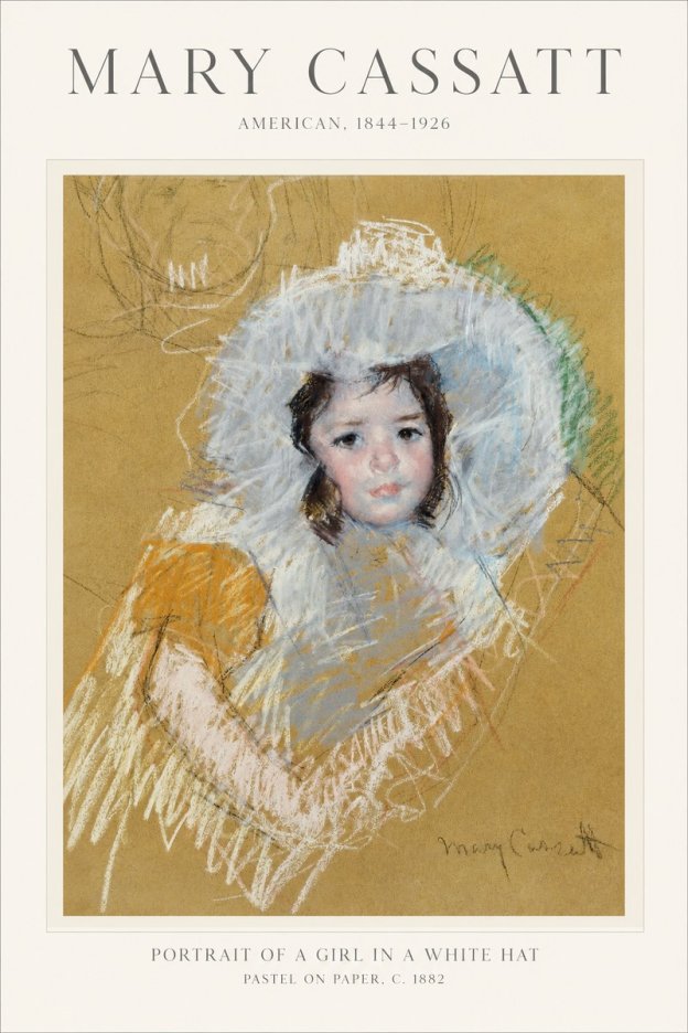 Mary Cassatt Portrait of a Girl in a White Hat No1 - Affiche