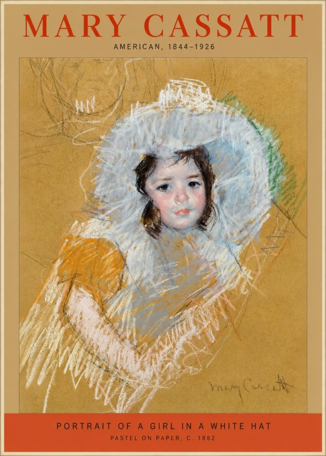Mary Cassatt Portrait of a Girl in a White Hat No2 - Affiche