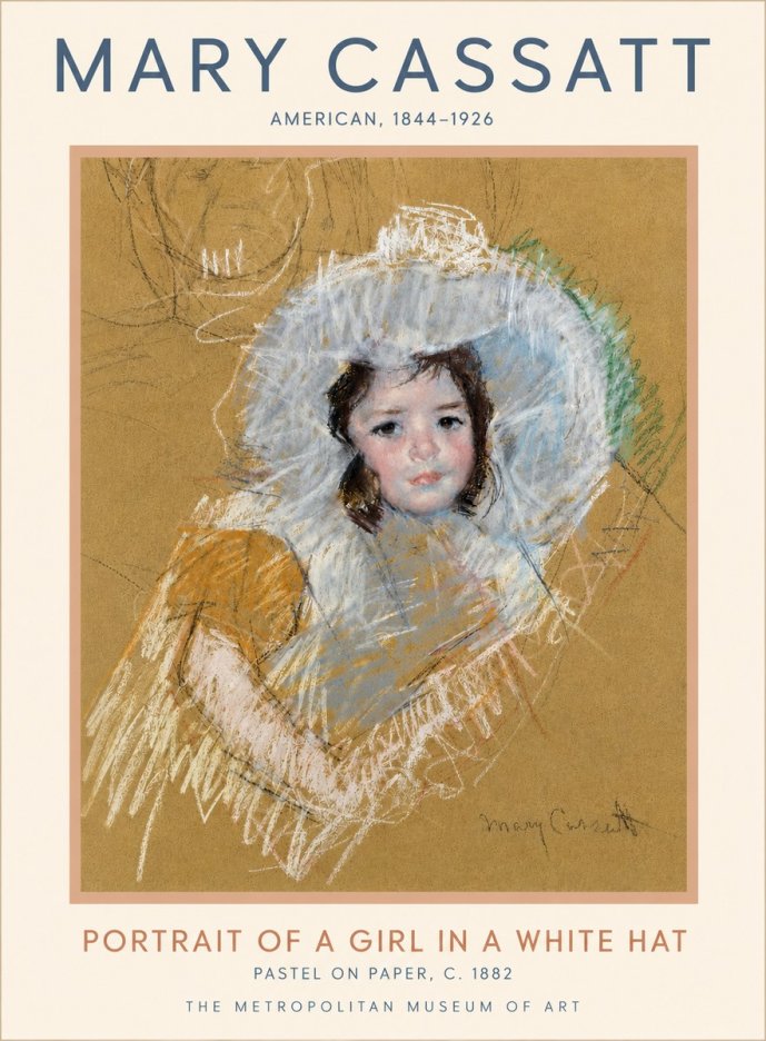 Mary Cassatt Portrait of a Girl in a White Hat No5 - Affiche