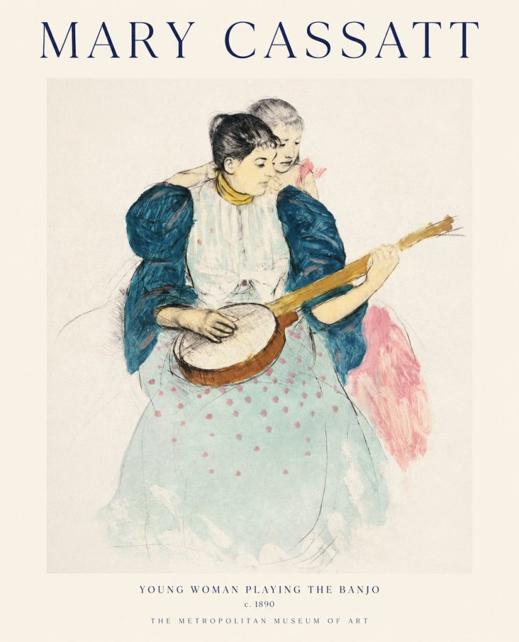 Mary Cassatt Young Woman Playing the Banjo No1 - Affiche