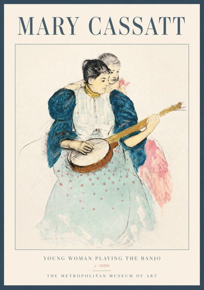 Mary Cassatt Young Woman Playing the Banjo No2 - Affiche