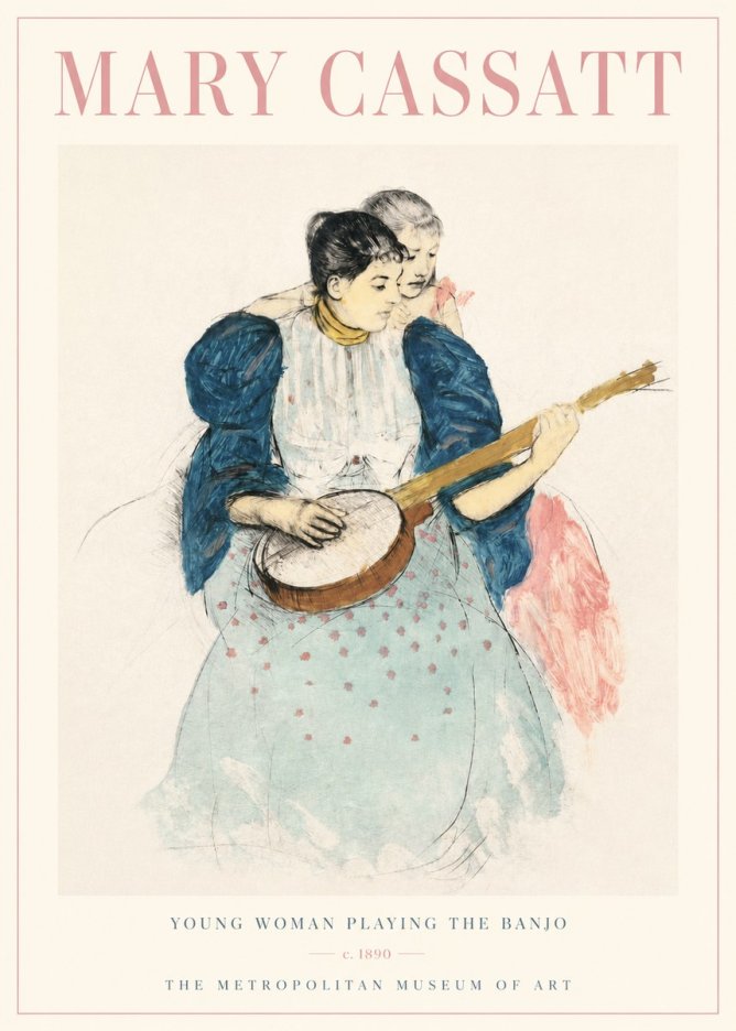 Mary Cassatt Young Woman Playing the Banjo No3 - Affiche
