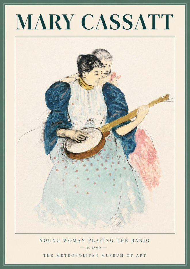 Mary Cassatt Young Woman Playing the Banjo No4 - Affiche