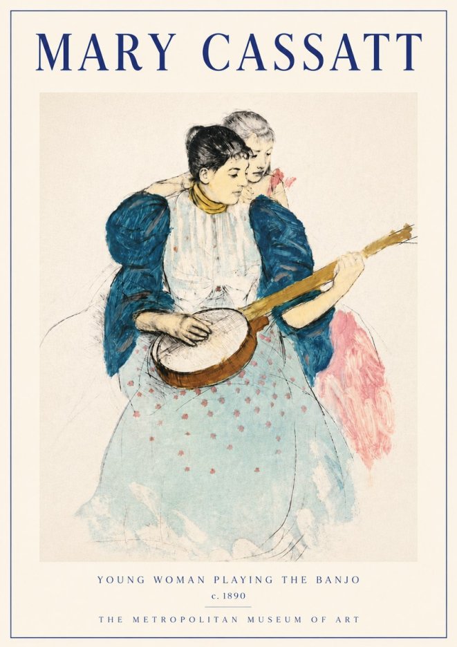 Mary Cassatt Young Woman Playing the Banjo No6 - Affiche