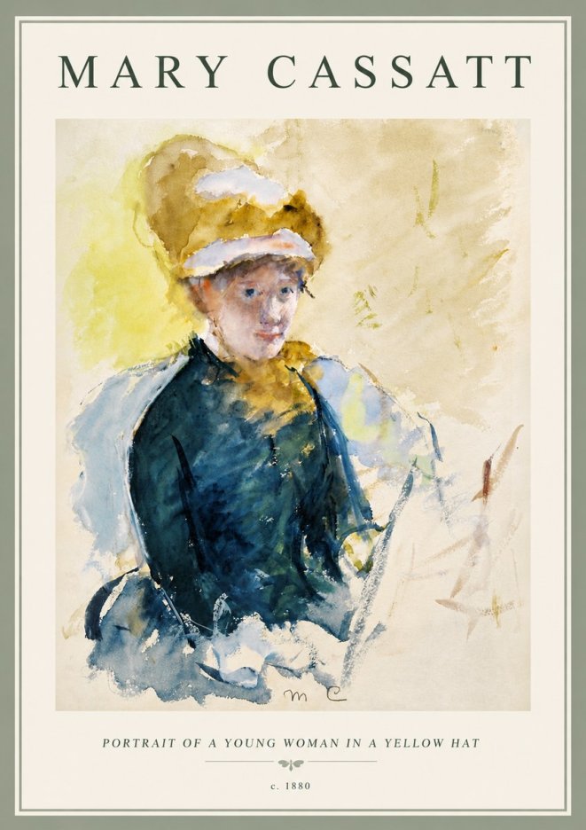 Mary Cassatt Portrait of a Young Woman in a Yellow Hat No6 - Affiche