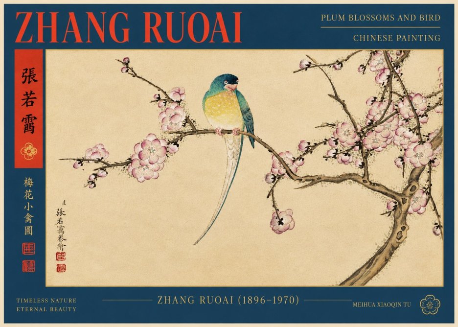 Zhang Ruoai Plum Blossoms and Bird No5 - Affiche