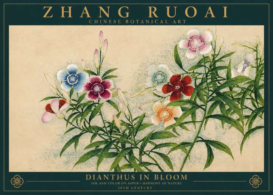 Zhang Ruoai Dianthus in Bloom No3 - Affiche