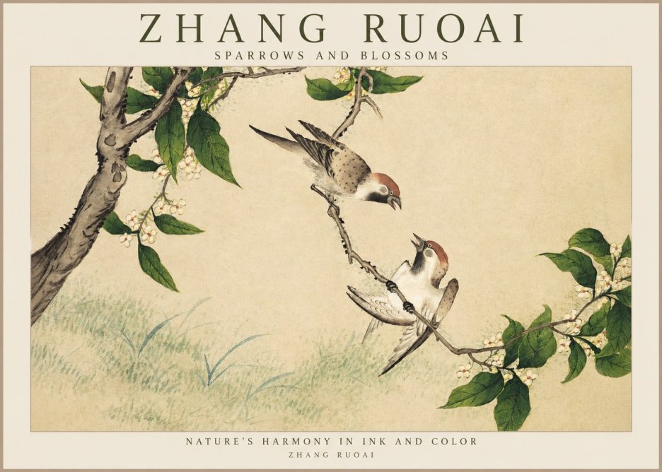 Zhang Ruoai Sparrows and Blossoms No1 - Affiche