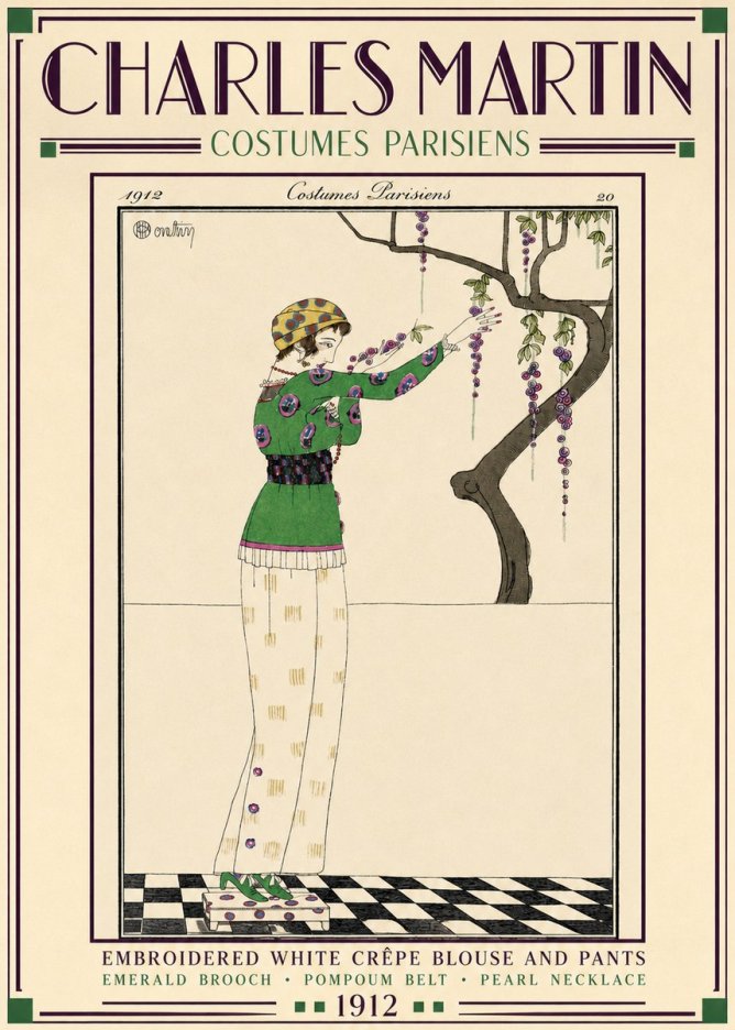 Charles Martin Embroidered White Crêpe Blouse and Pants No3 - Affiche
