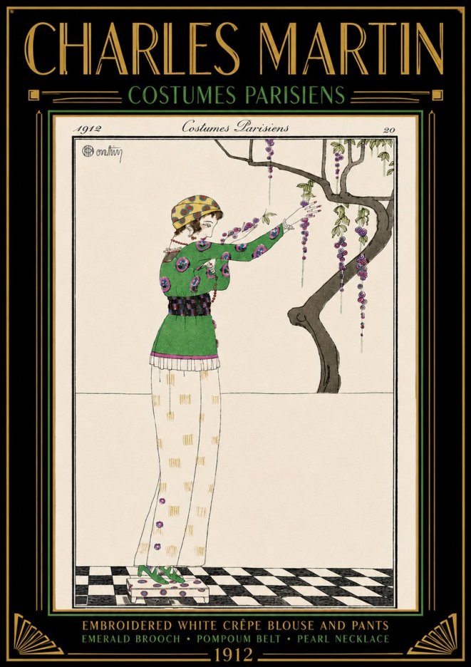 Charles Martin Embroidered White Crêpe Blouse and Pants No4 - Affiche