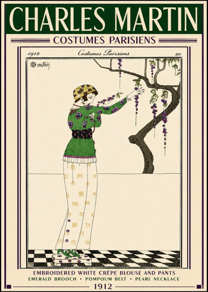Charles Martin Embroidered White Crêpe Blouse and Pants No6 - Affiche