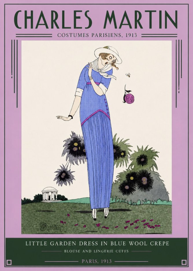 Charles Martin Little Garden Dress in Blue Wool Crepe No2 - Affiche
