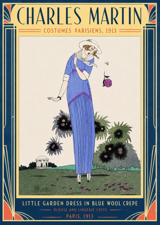 Charles Martin Little Garden Dress in Blue Wool Crepe No3 - Affiche