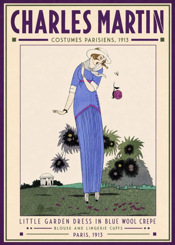 Charles Martin Little Garden Dress in Blue Wool Crepe No4 - Affiche