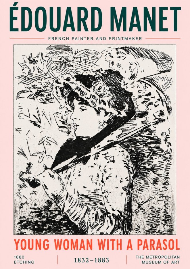 Édouard Manet Young Woman with a Parasol No6 - Affiche