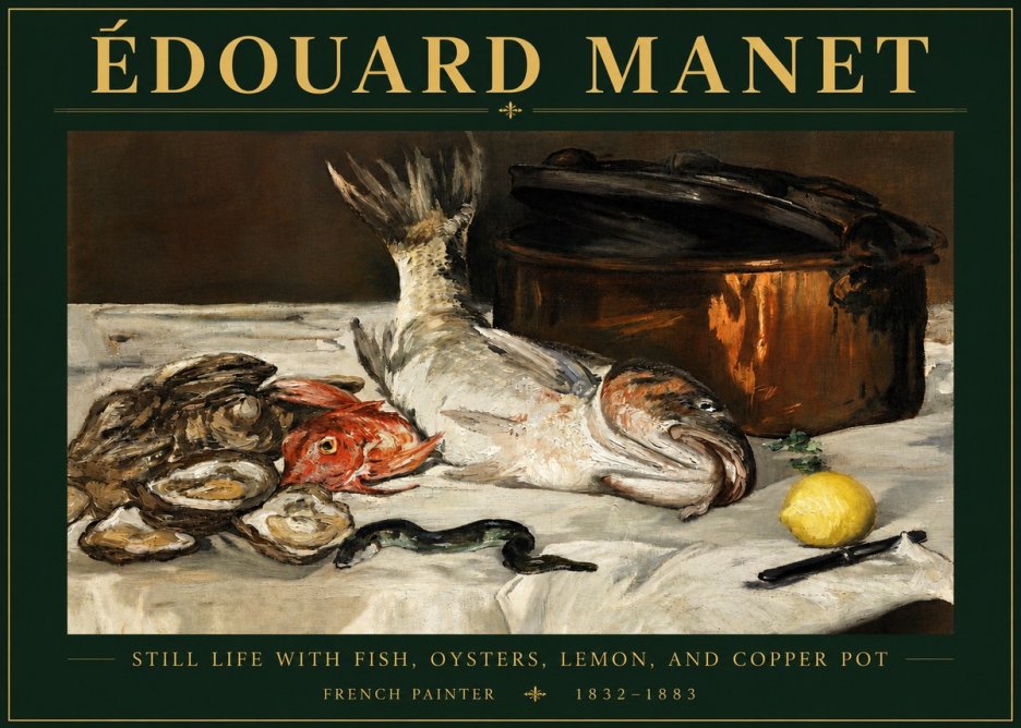 Édouard Manet Still Life with Fish, Oysters, Lemon, and Copper Pot No4 - Affiche