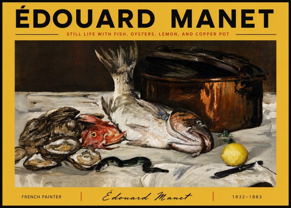 Édouard Manet Still Life with Fish, Oysters, Lemon, and Copper Pot No6 - Affiche