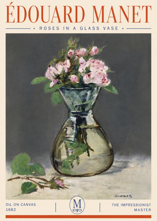 Édouard Manet Roses in a Glass Vase II No4 - Affiche