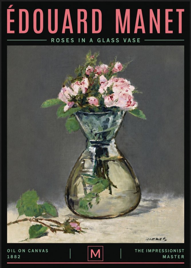 Édouard Manet Roses in a Glass Vase II No6 - Affiche